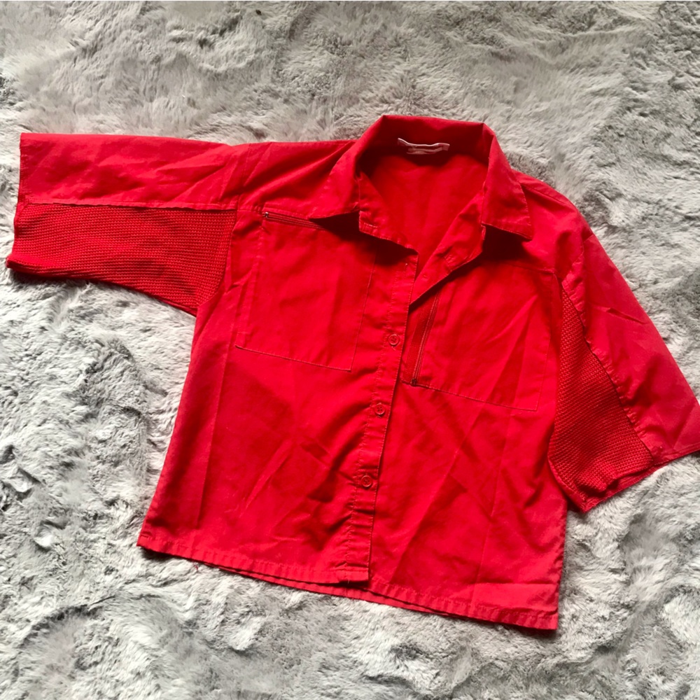 Vintage Preppy Sandpiper 80’s Collared Button Up Crop Polo Shirt mesh underarms